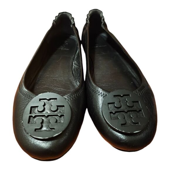 TORY BURCH Minnie Travel Ballet Flats Black Leather - Size 9 1/2 - Picture 2 of 10